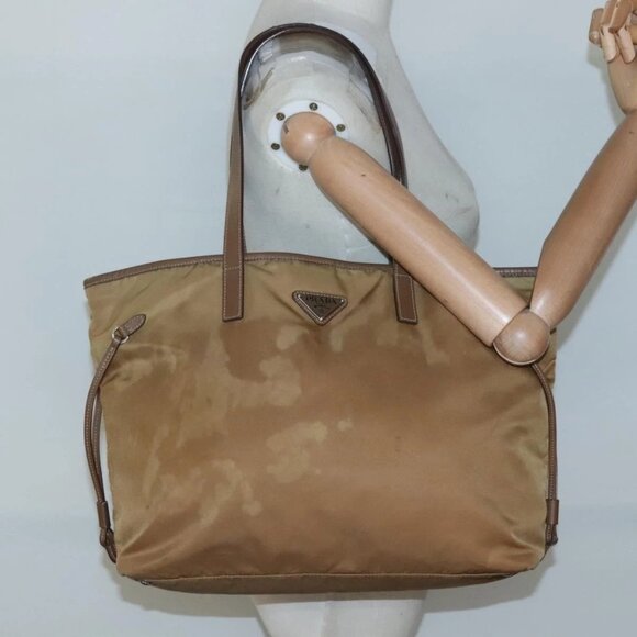 PRADA Tote Bag Nylon Brown Silver Auth 139072 - Picture 1 of 16